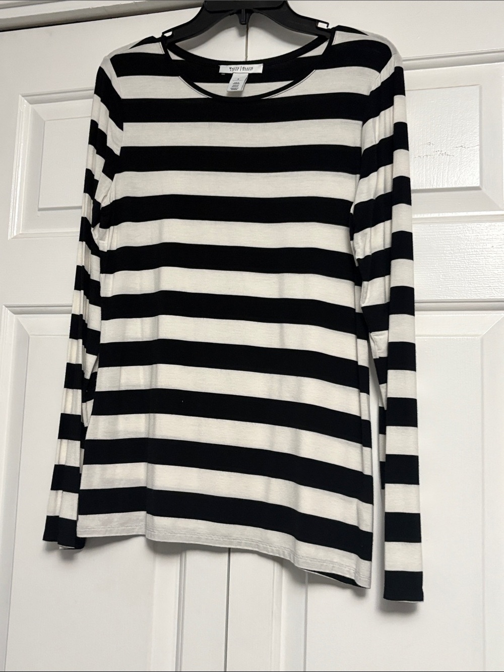 White House Black Market Black and White Striped Long Sleeve Top